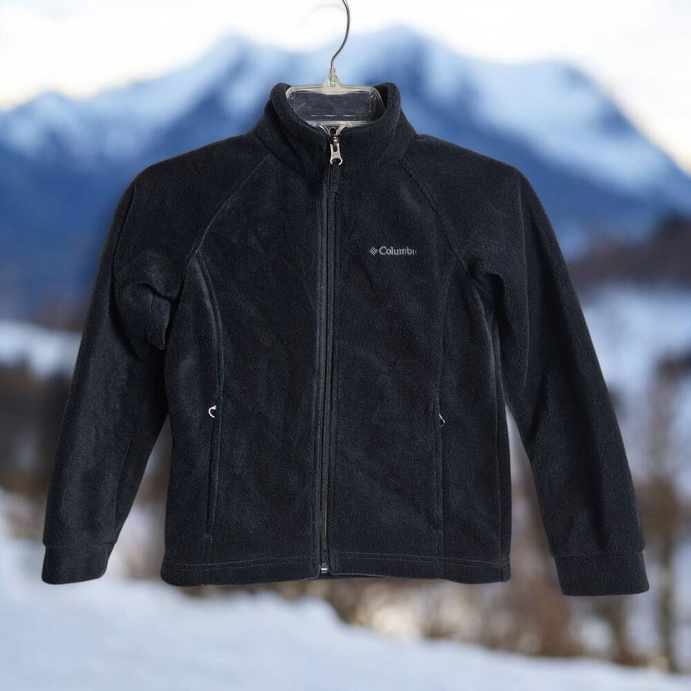 Columbia Fleece Zip Jacket Black Kids Girls Youth Small 7/8 Fall Coat Sweater